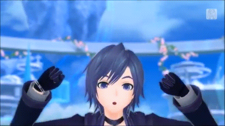 A gif of a 3D model of Kaito doing cute moves with his fingers.